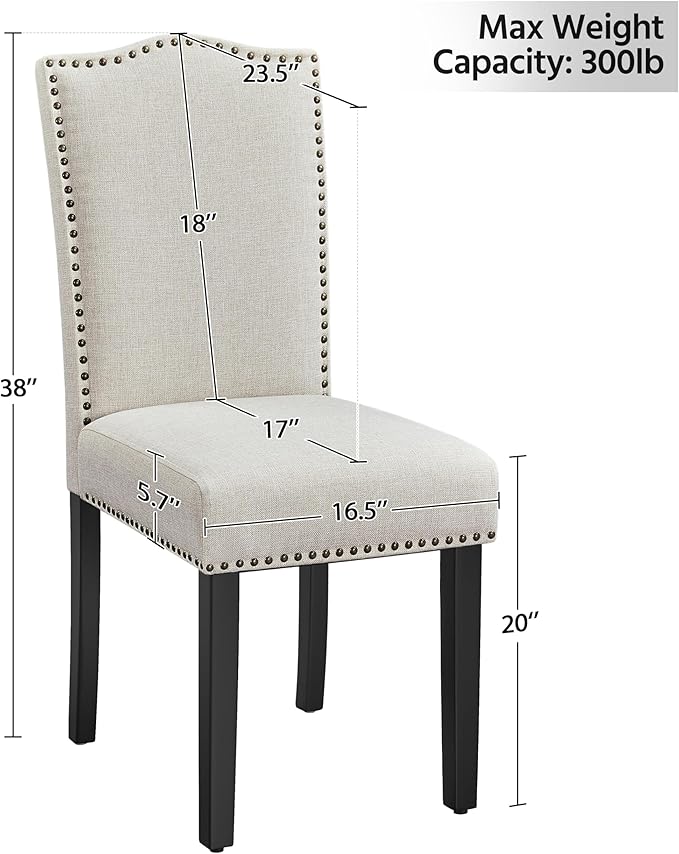 Yaheetech Dining Chairs Set of 2 Modern Kitchen Chairs with Fabric Upholstered Seat and Solid Wood Legs for Home Kitchen, Beige