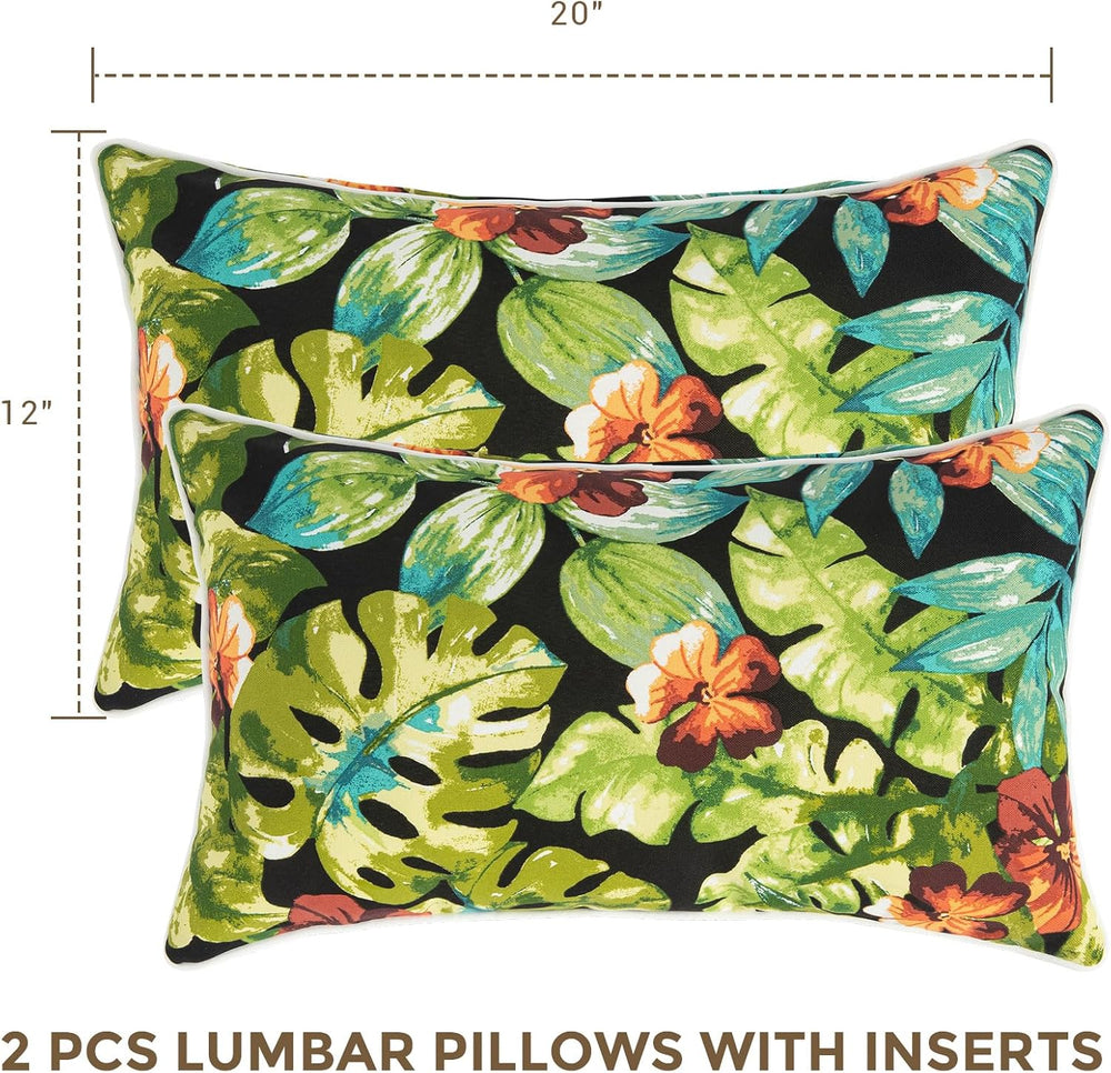 Lumbar Pillow with Insert, Set of 2, Outdoor Indoor Waterproof Decorative Pat...