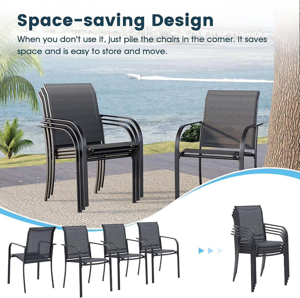 7PCS Outdoor Patio Dining Set, 47.6" Metal Table&6 Chairs