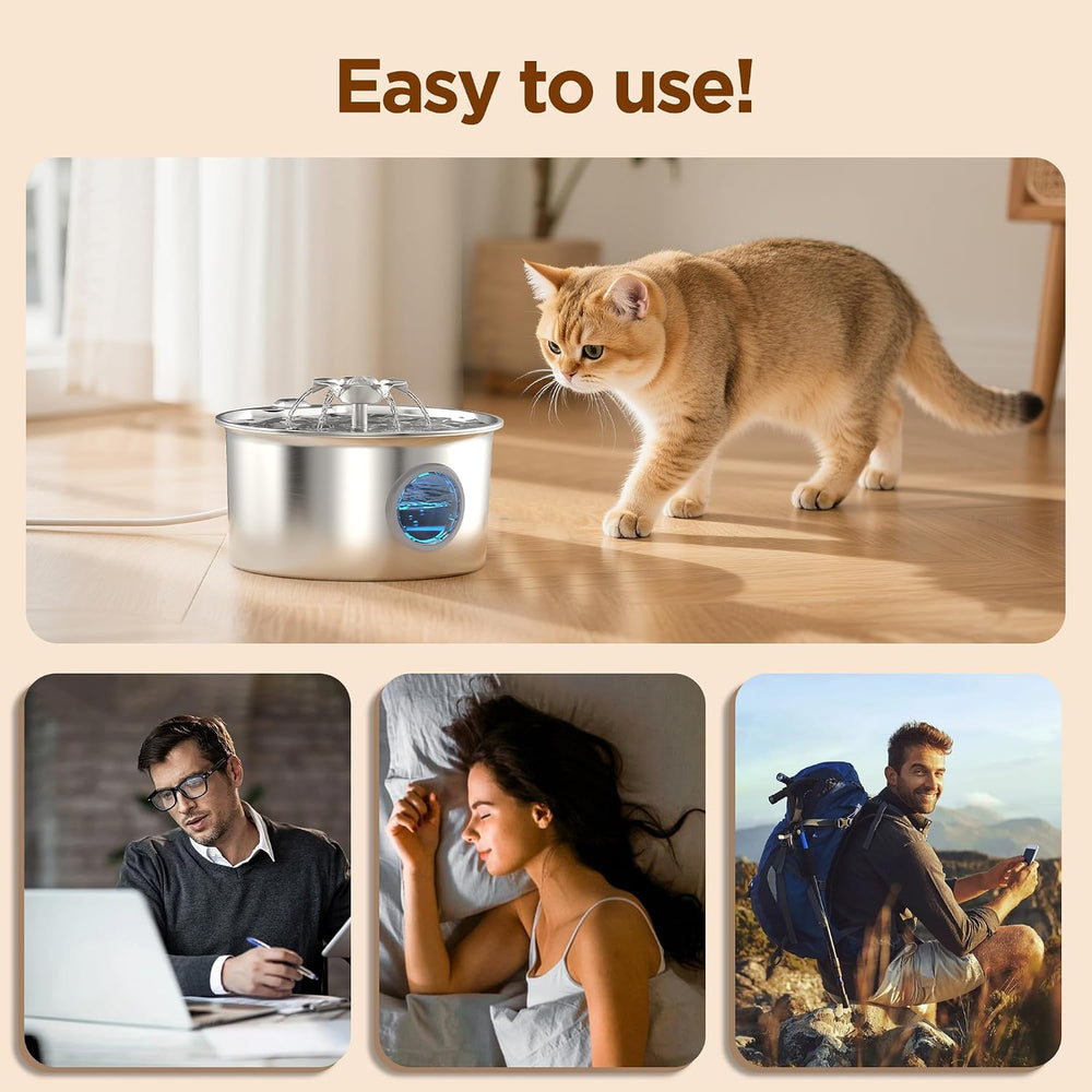 Cat Water Fountain Stainless Steel: Pet Fountain with 6 Filters & 3 Sponges