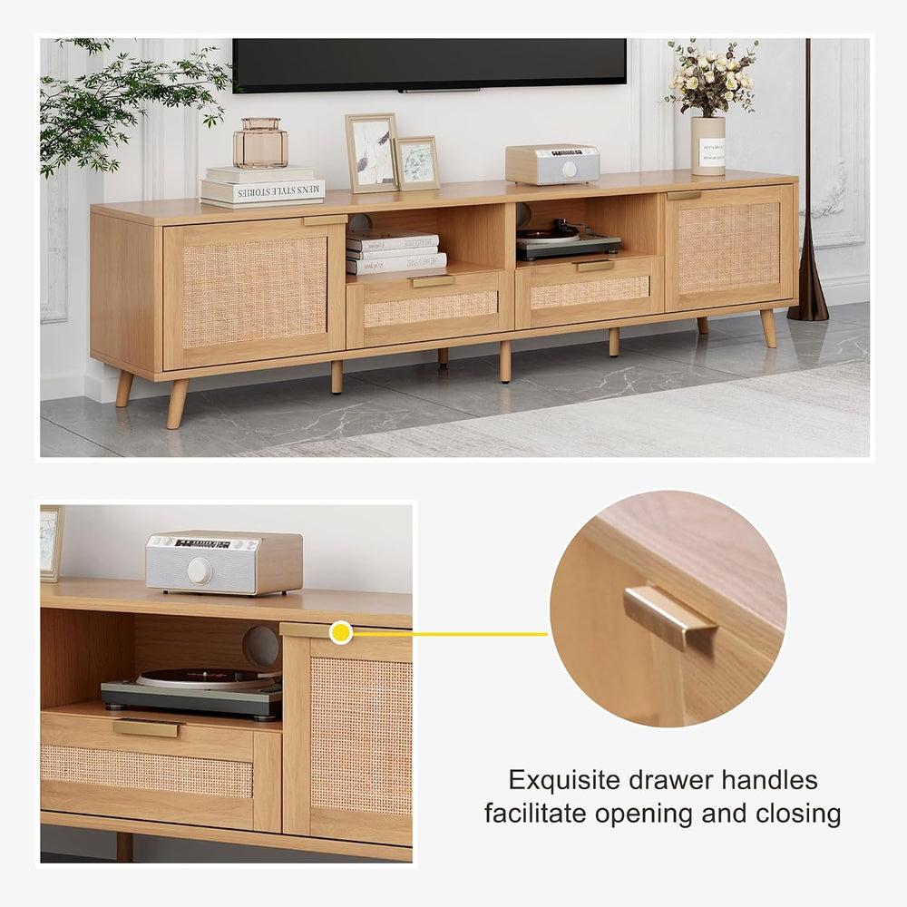 LUMISOL Rattan TV Stand for 85''+ TV, Mid Century Modern Entertainmen...