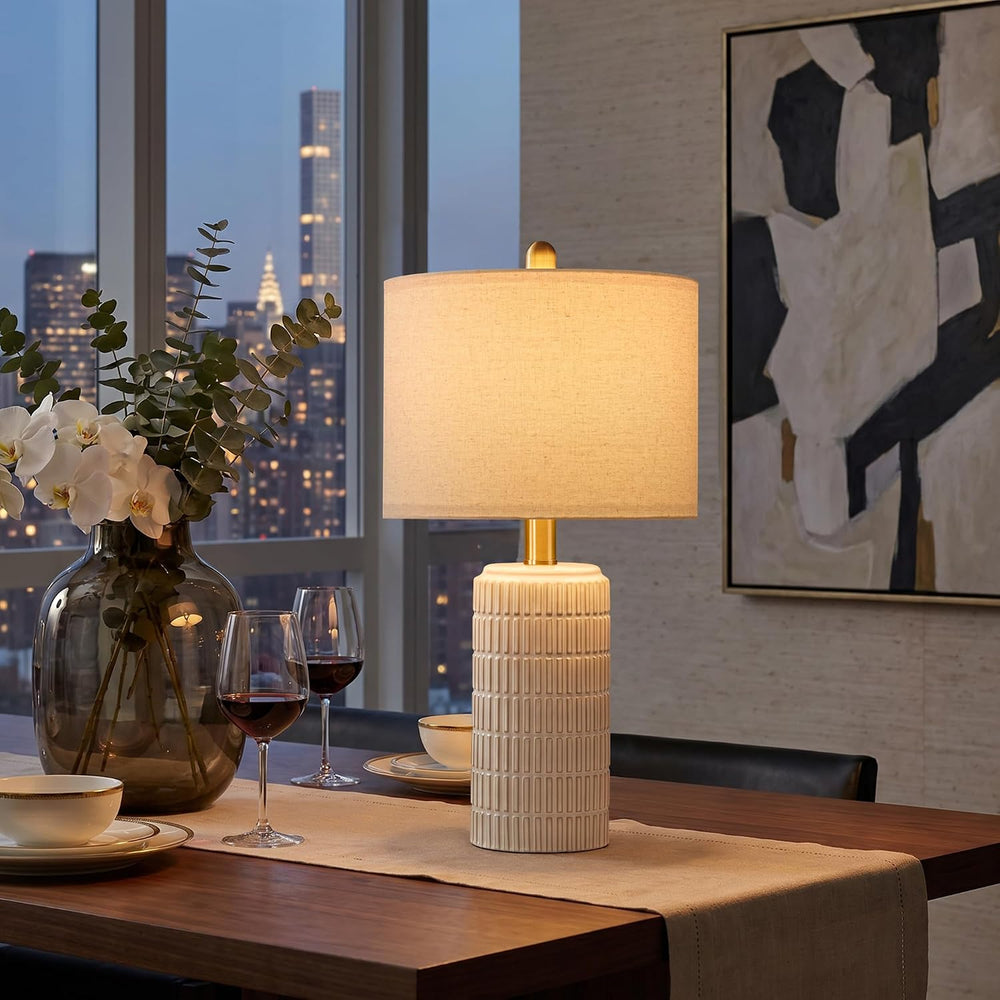 PoKat 21'' Modern Ceramic Table Lamp with Gift Box, White for Bedroom...