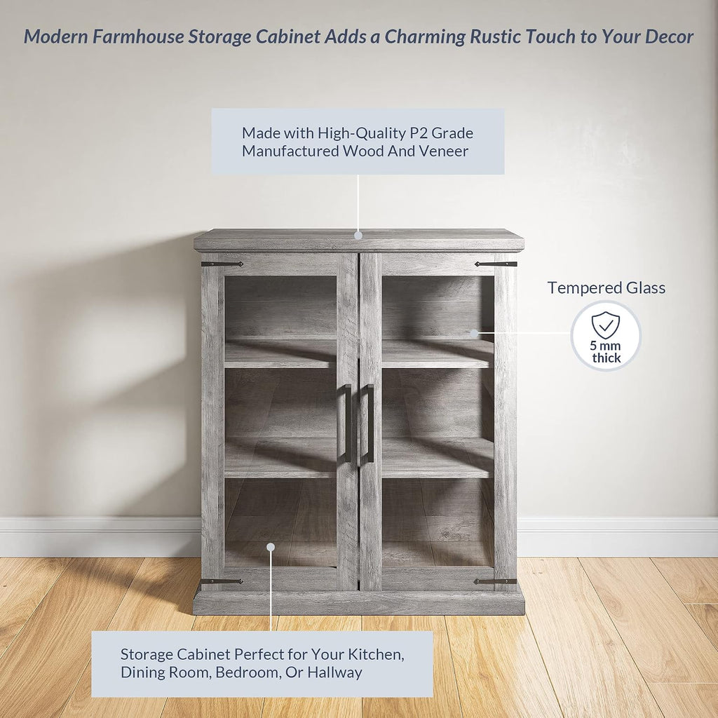 BELLEZE 36" Ashford Glass Display Cabinet - Gray Wash