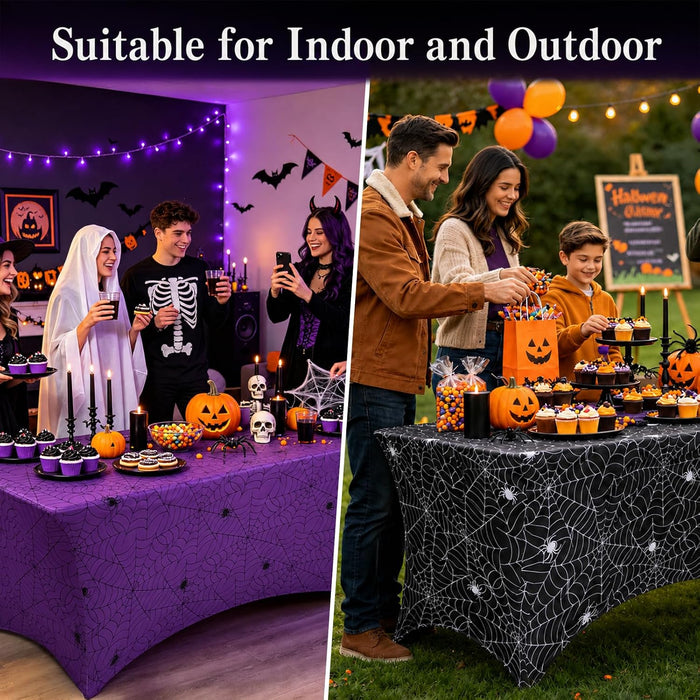 Lawnldyll 2Pcs Halloween Tablecloth 6 FT Spiderweb Spandex Table Cover
