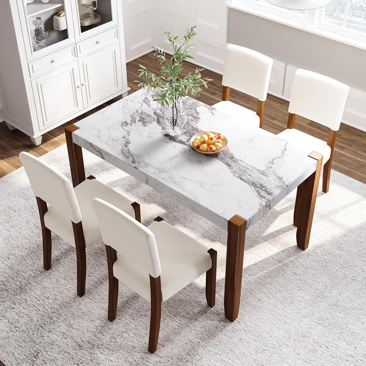 Merax Modern 5 Piece Dining Table Set for 4, Off White
