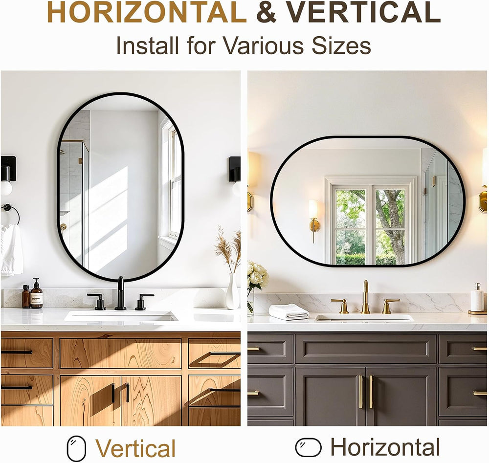Bathroom Vanity Mirror for Over Sink, 20"x30" Black Oval Large Wall...
