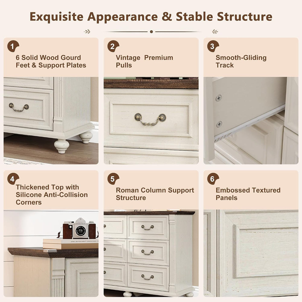 St.Mandyu Farmhouse 9 Drawer Dresser for Bedroom with 6 Gourd Feet and Roman ...