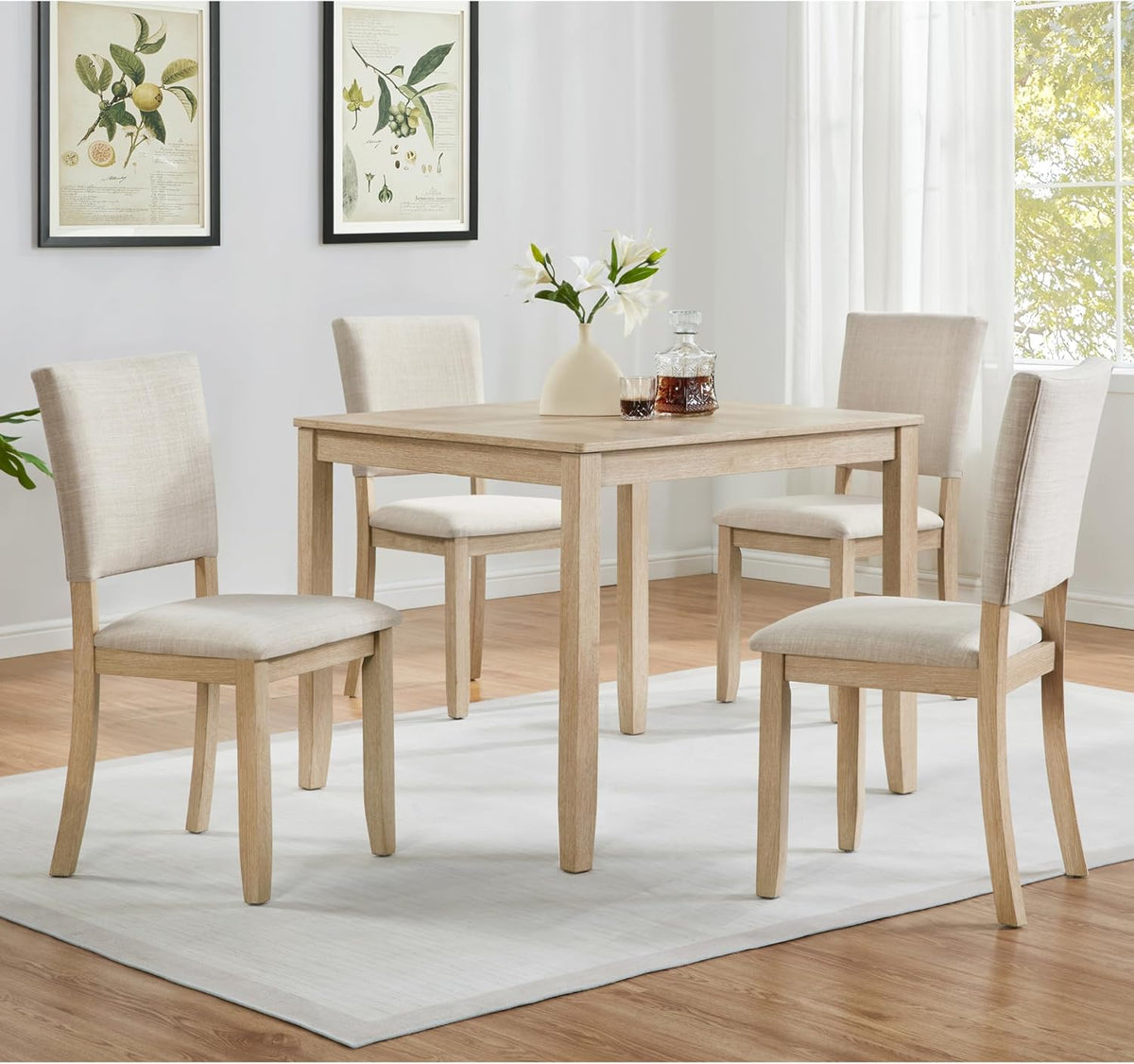 Harper & Bright Designs Modern 5-Piece Wooden Dining Table Set for 4 - Small Space 34.5" Square Kitchen Table & Upholstered Seats Chairs,Compact Apartment Dining Set,Light Oak + Beige