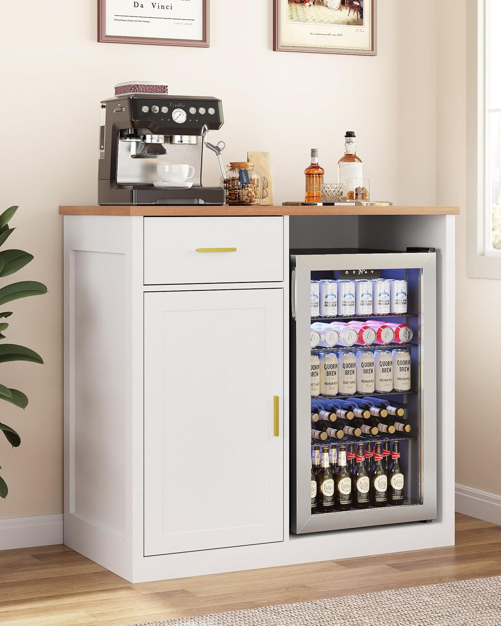Mini Fridge Cabinet, Coffee Bar Cabinet with Fridge Space (Not Included)