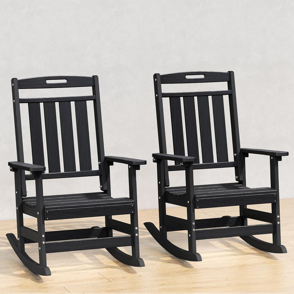 Plawdlik Outdoor Rocking Chair Set of 2, All-Weather Patio Rocker, Black