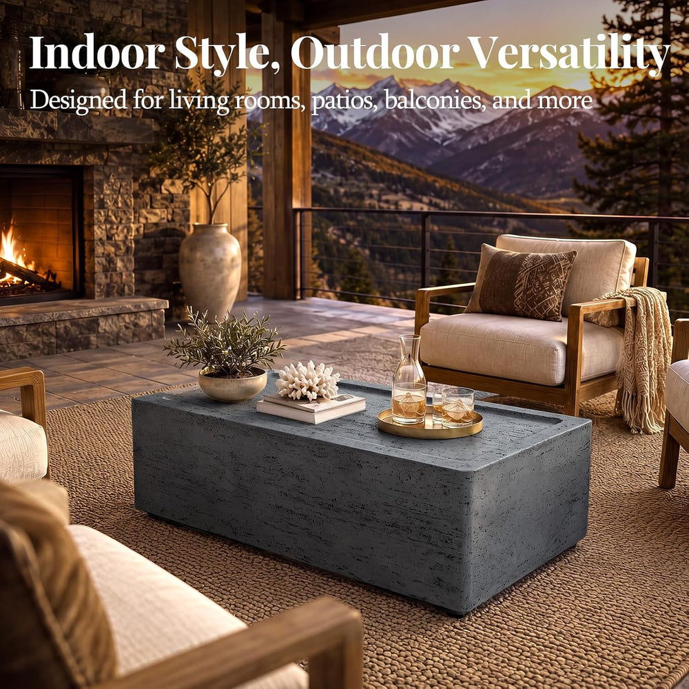 Patio Watcher 40" Rectangle Coffee Table, Travertine Look, Dark Gray