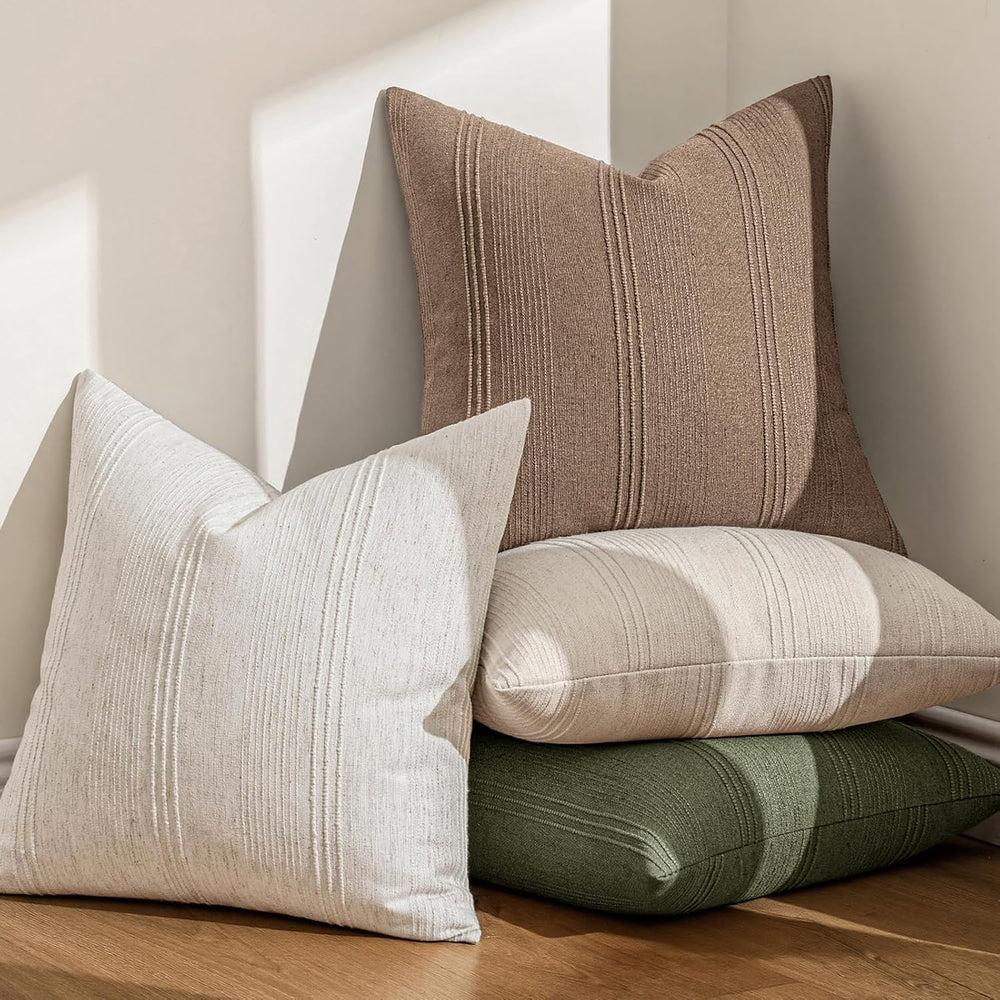 MIULEE Striped Euro Sham Pillow Covers 24x24 Inch Coco Brown 2 Pack