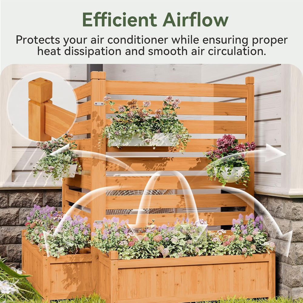 Aoxun Air Conditioner Fence, 2-Panel Wood Privacy Screen with Planter Box