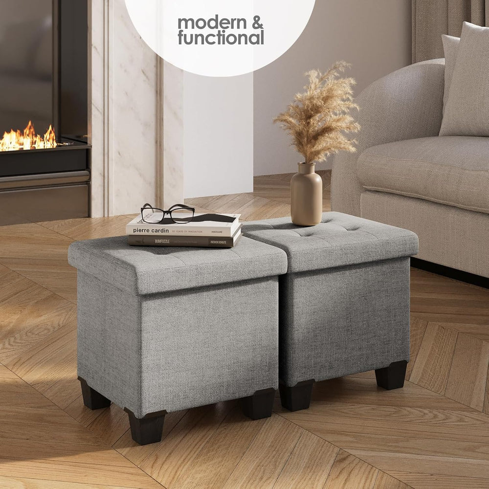 Storage Ottoman Cube with Small Bin, 15-in Square Ottoman with Storage for Li...