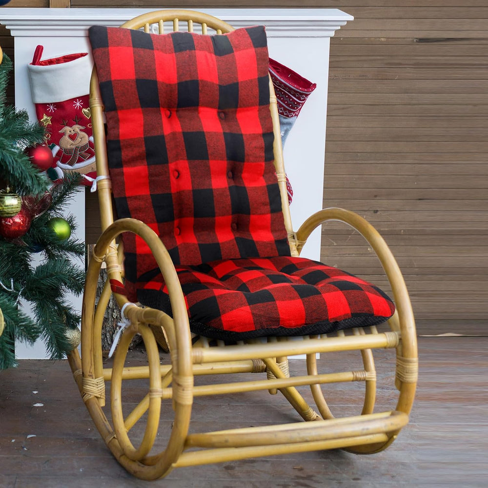 2 Pcs Christmas Rocking Chair Cushion Scottish Tartan Plaid, Black Red