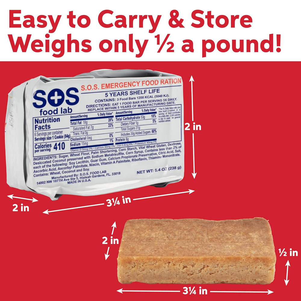 SOS Food Lab Emergency Food Bar - 1200 Calorie Ration (5 Pack Shortbread Cook...