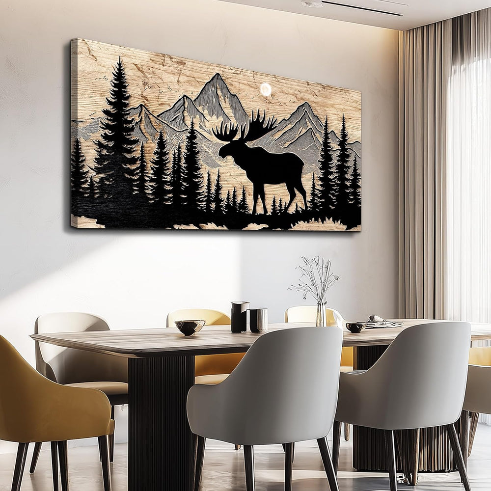 DZRWUBHS Large Wall Art For Living Room, Moose Wall Art Cabin Decor,Mountain ...
