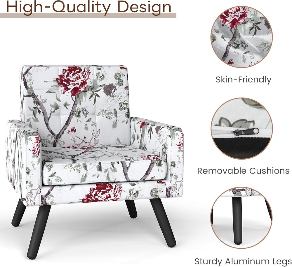 Accent Chair for Living Room Set of 2, Cozy Armchair, Red Floral