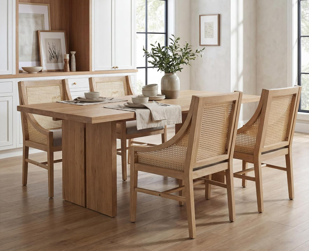 CIMOTA Rattan Mid Century Farmhouse Dining Chairs Set of 4 Fabric Linen Uphol...