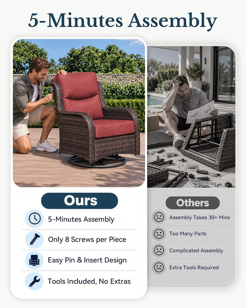 HILLGA Luxury Outdoor Patio Furniture Set with 6-Inch Thick Cushions