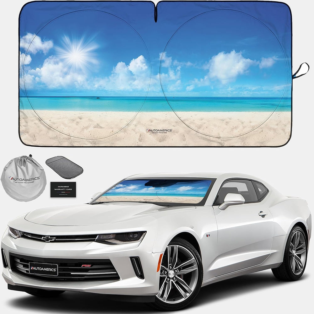 Autoamerics 1-Piece Windshield Sun Shade - Sunny Beach, Small 59x28.5 in