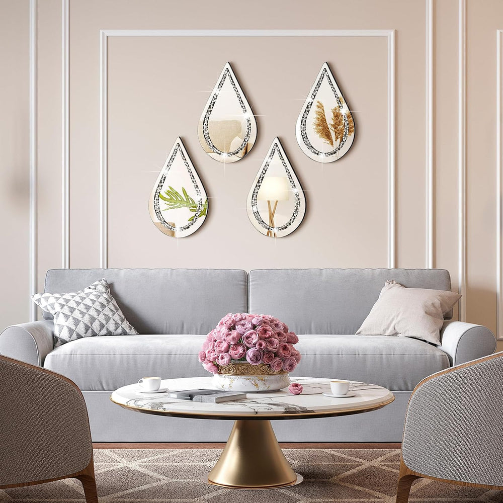 Yookeer 4 Pcs Espejos Decorativos para Sala Silver Mirror Wall Decor