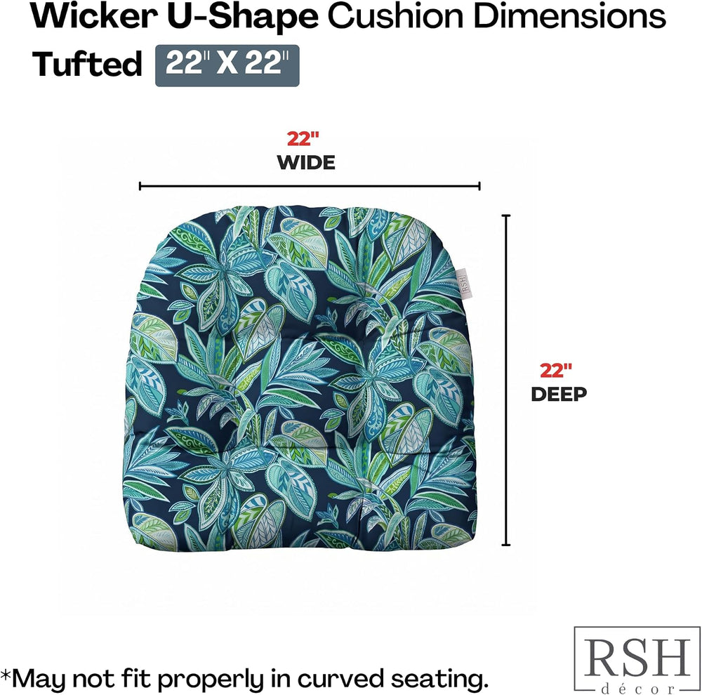 RSH DECOR Tufted U-Shape Wicker Set of 2, 22” x 22,” Outdoor Chair Cushions f...