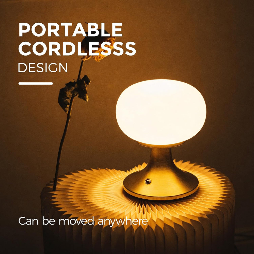 Cordless Mushroom Table Lamp - Stepless Dimming - 2700K Warm Light - Gold