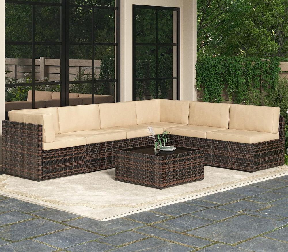AECOJOY 7 Piece Outdoor Patio Furniture Set, Outdoor Sectional Conversation F...