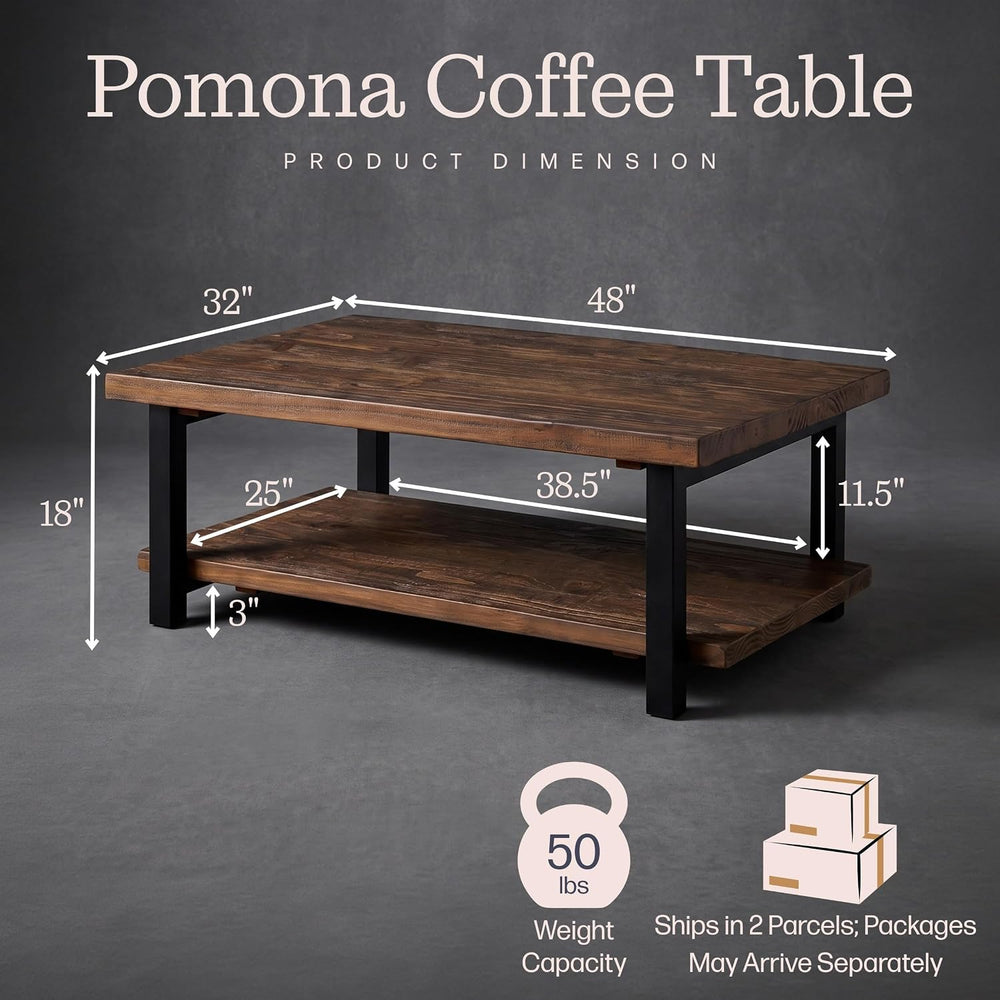Alaterre Furniture Pomona Solid Wood Coffee Table, Rustic Brown, 48”