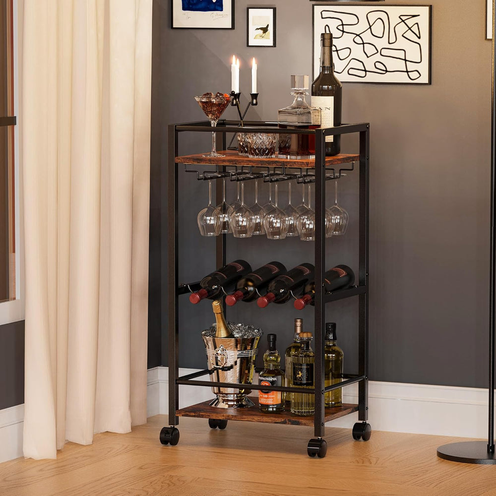 Bar Cart, Home Bar Serving Cart, Mobile Kitchen Carts with Wheels, Small Roll...