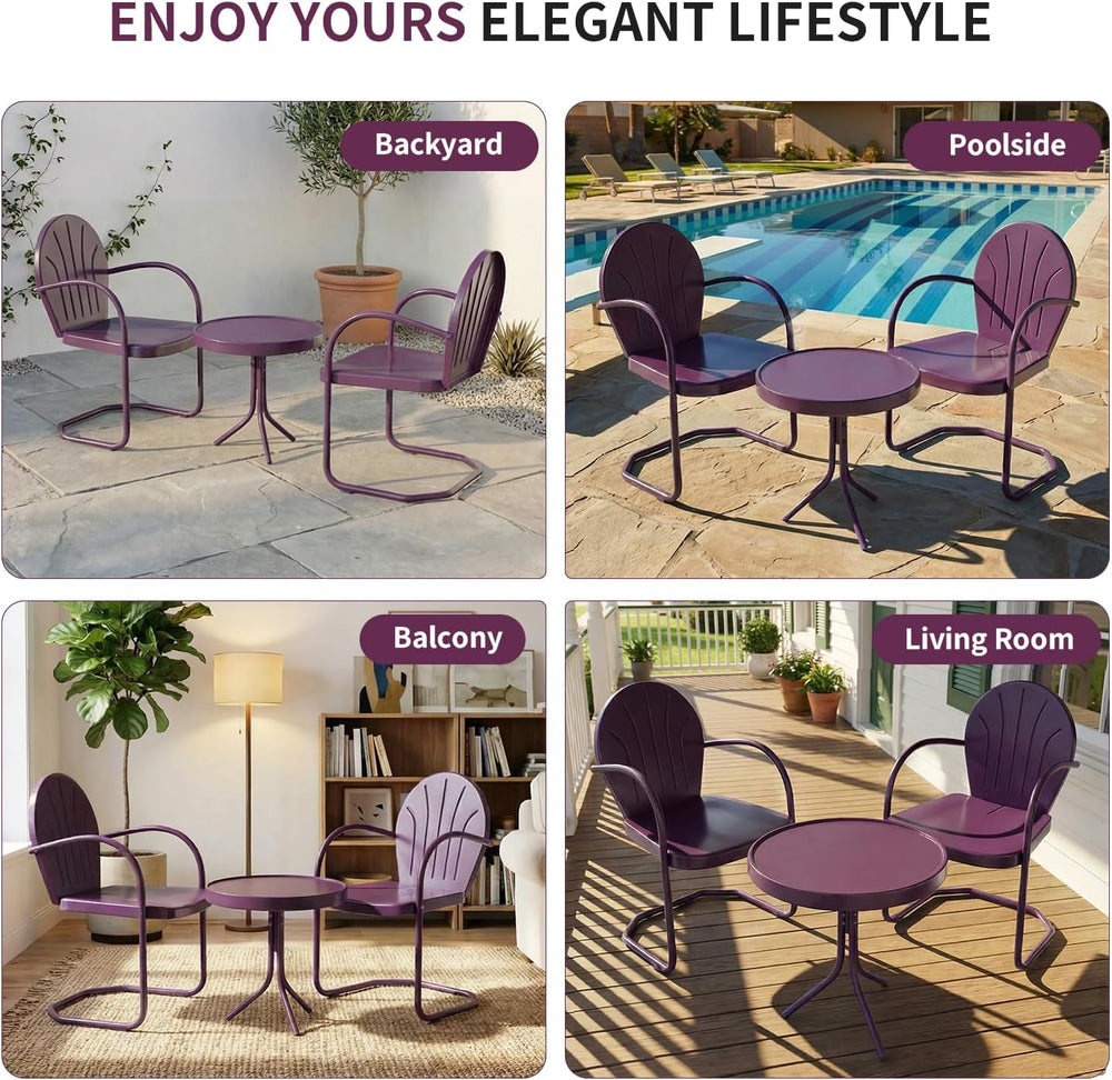 Outdoor 3-Piece Metal Bistro Set,Patio Conversation Set of 2,Purple