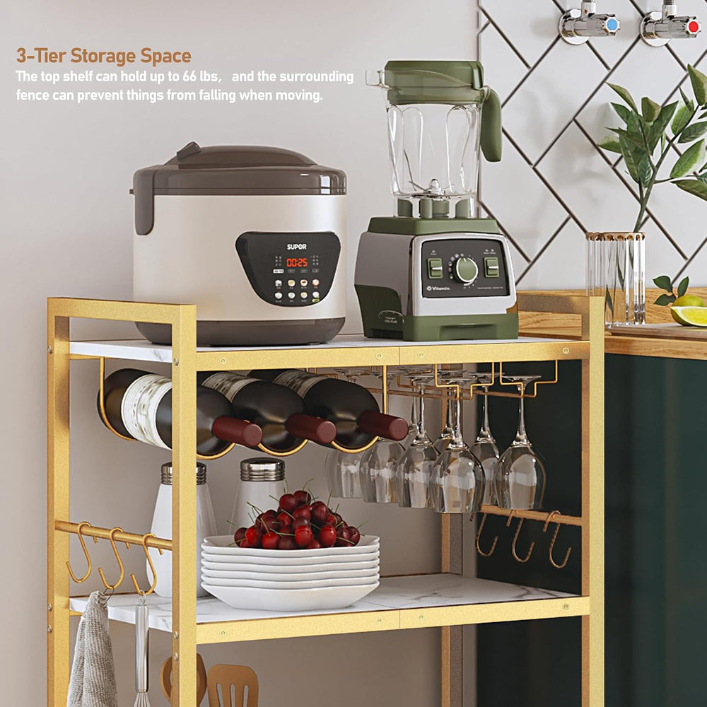 TUTOTAK Bar Cart with Wheels, Drink Cart with Wine Rack and Glass Holder