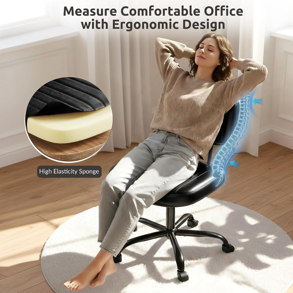 Swivel Rolling Office Chair, Armless Pu Leather Vanity Chair with Back Lumbar...