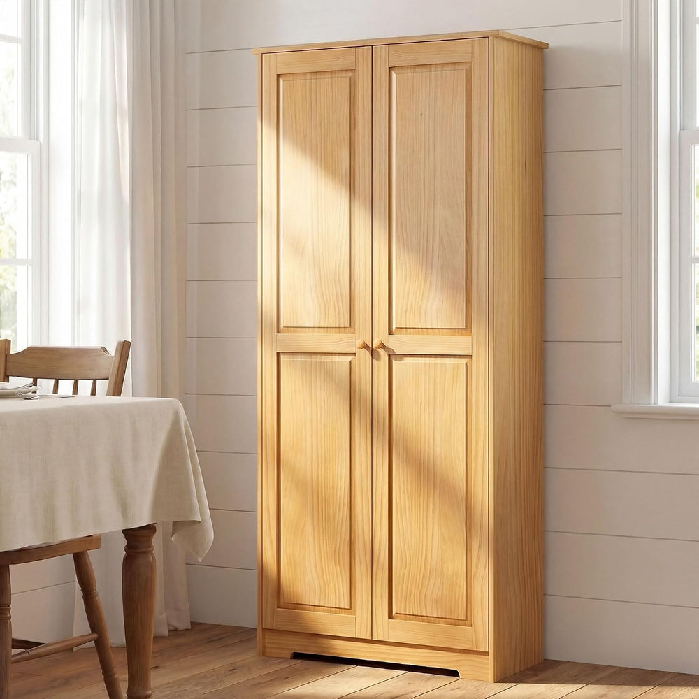 HOMCOM 67" Solid Wood Kitchen Pantry Storage Cabinet with Doors Brown