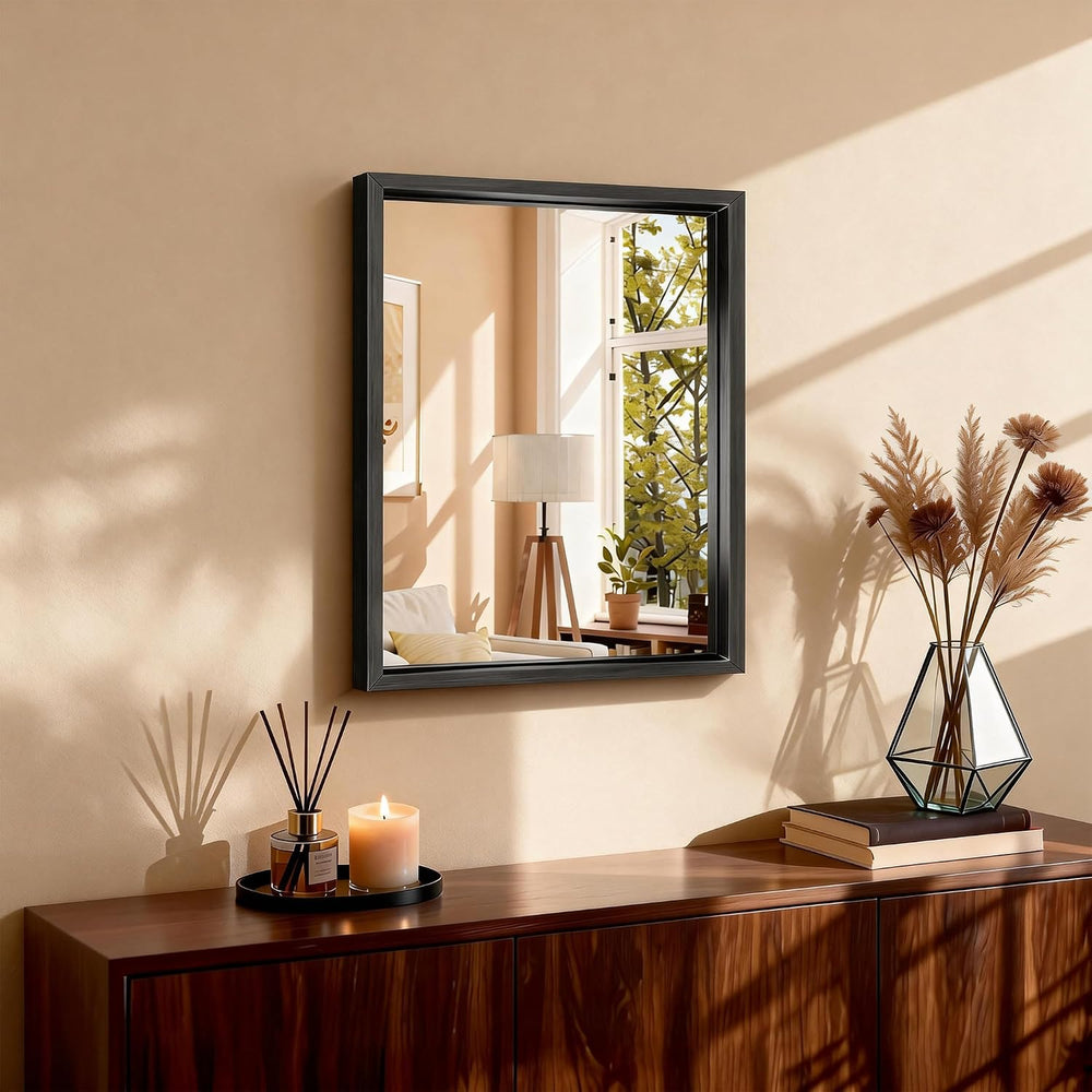 CIRCUMI 18"x24" Brushed Black Bathroom Mirror, Rectangular Vanity M...