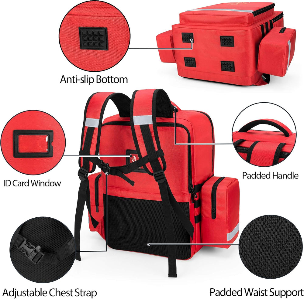 Trunab Emergency Medical Backpack Empty, EMT Camping Molle Bag, Red