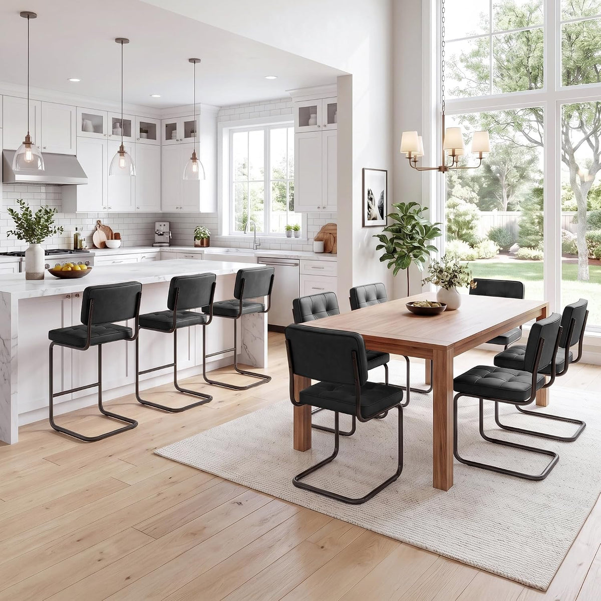 Zesthouse Industrial Metal Dining Chairs Set of 4, Upholstered Faux Leather Kitchen Chairs with Black Metal Base, for Kitchen & Dining Room Living Room, Mid Century Breuer Design Inspired, Black