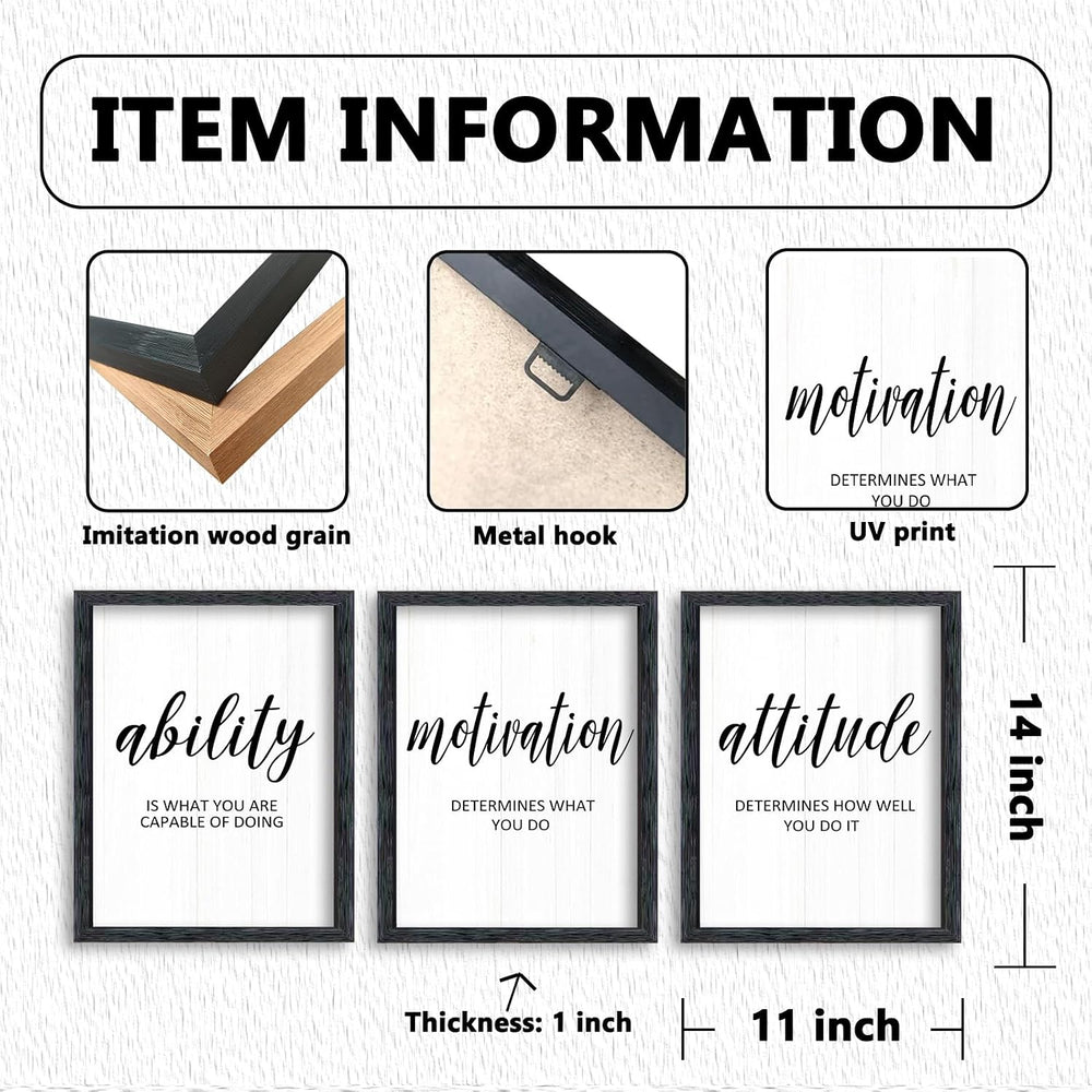 AuraPeak 3 Piece Inspirational Quotes Office Wall Art Black 14"×11"