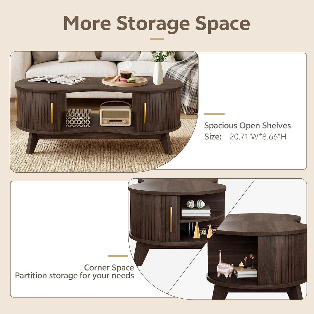 Coffee Table, Dual Oval Coffee Table for Living Room, 47'' Walnut