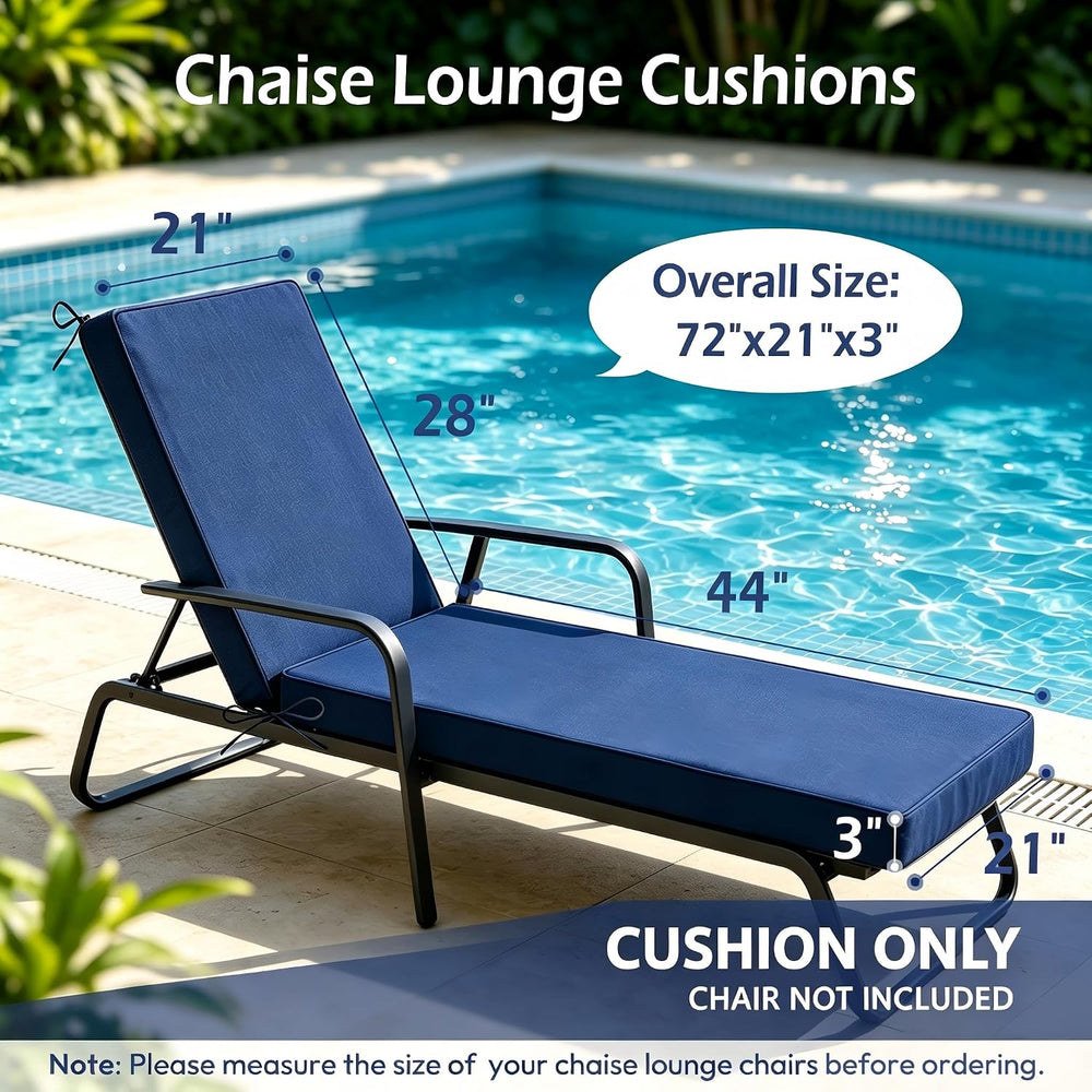 Chaise Lounge Cushions Outdoor, 72"x21"x3", Navy Blue