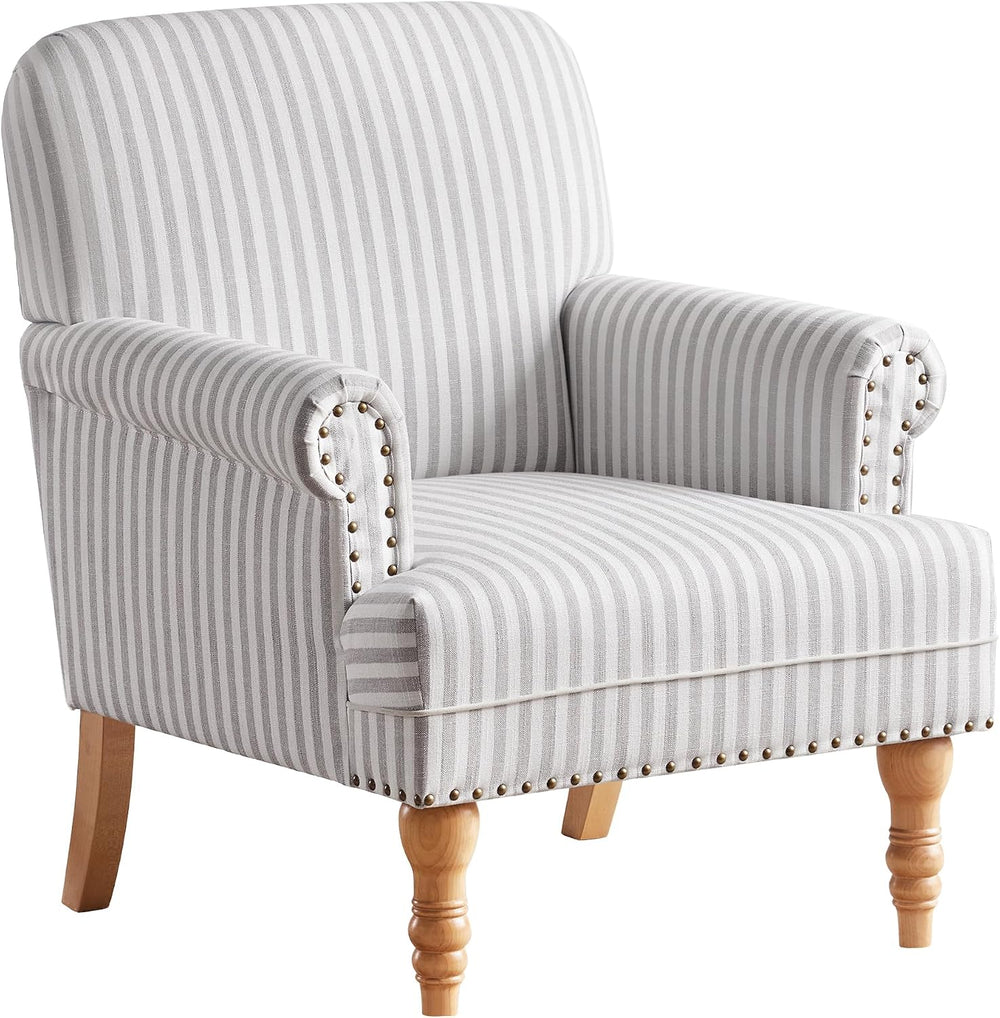 HUIMO Linen Fabric Accent Chair, Mid-Century Modern Armchair with Solid Wood ...