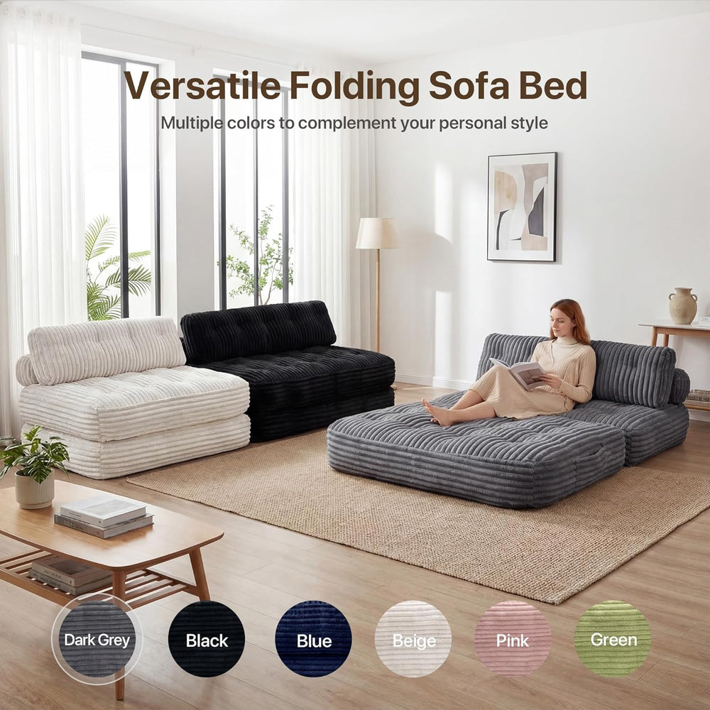 Claiks Boneless Chair Folding Sofa Bed, Sleeper Chair, Dark Grey, Double