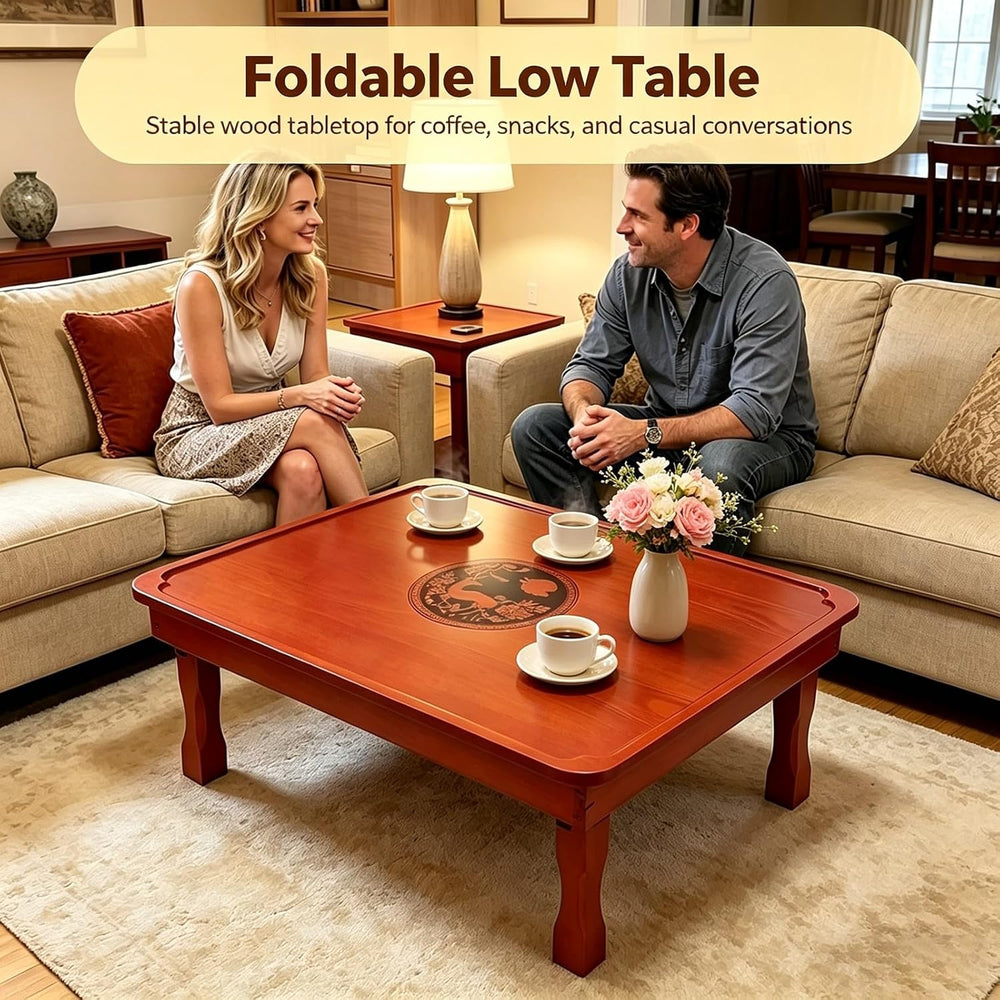 Folding Coffee Table Japanese Floor Wood Low Dining Table Red Brown