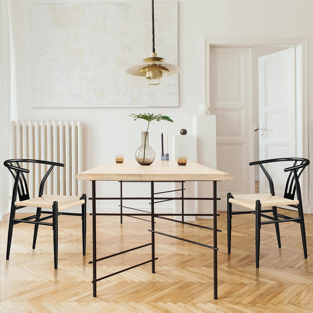 Topeakmart 2Pcs Dining Chairs Metal Legs Armchairs Black