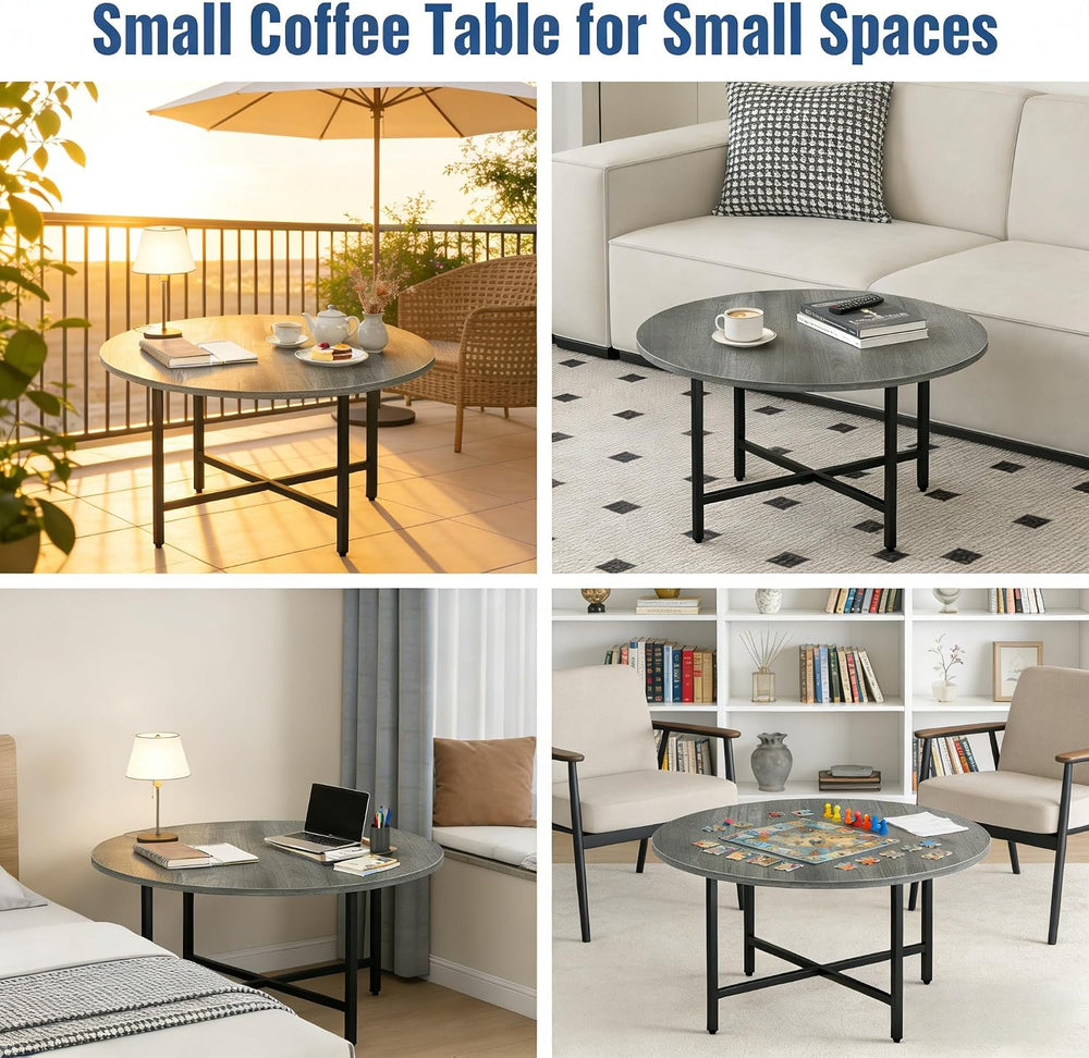 FAMIDGE Coffee Table, 23.6" Round Coffee Table, Gray Living Room Tables