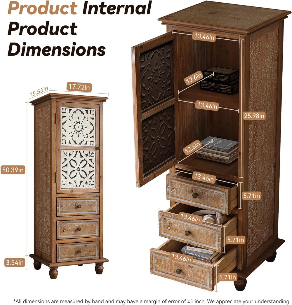 LKTART Solid Wood Tall Accent StorageCabinet,Narrow Carved Sideboard Buffet