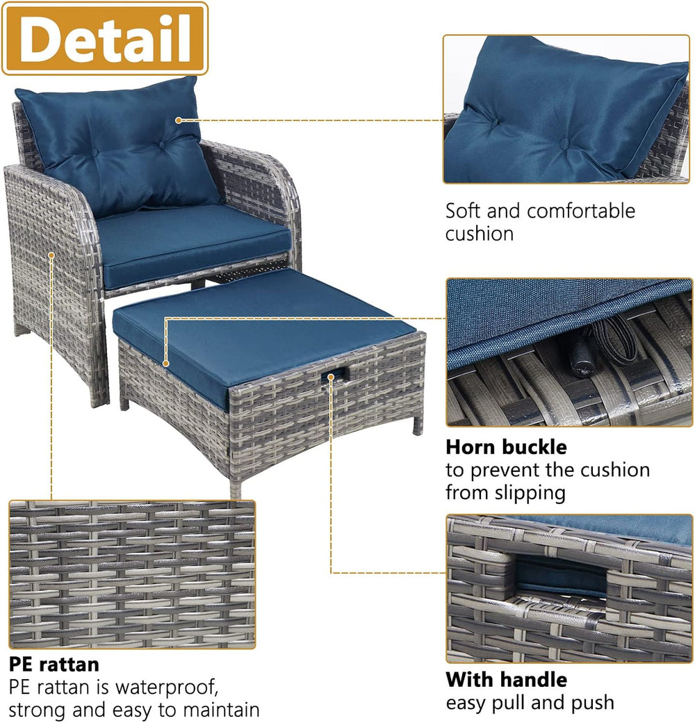 5 Pieces Wicker Outdoor Patio Chairs with Ottomans, All Weather PE Rattan Out...