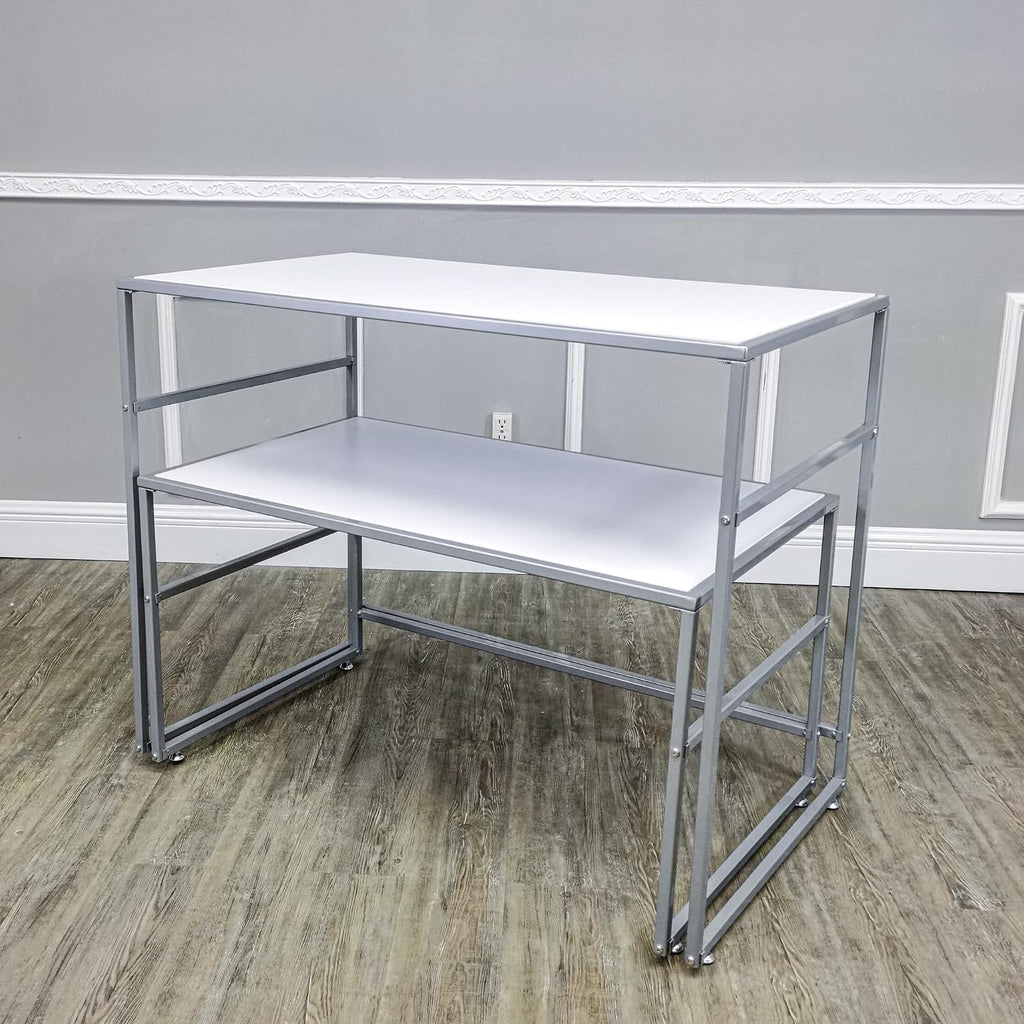 FixtureDisplays Nesting Display Tables, Set of 2 (41.46" W x 24.02" D x 32.76" H, 38.7" W x 23.23" D x 20.16" H) White Retail and Exhibition Displays 119995NEW-NPF