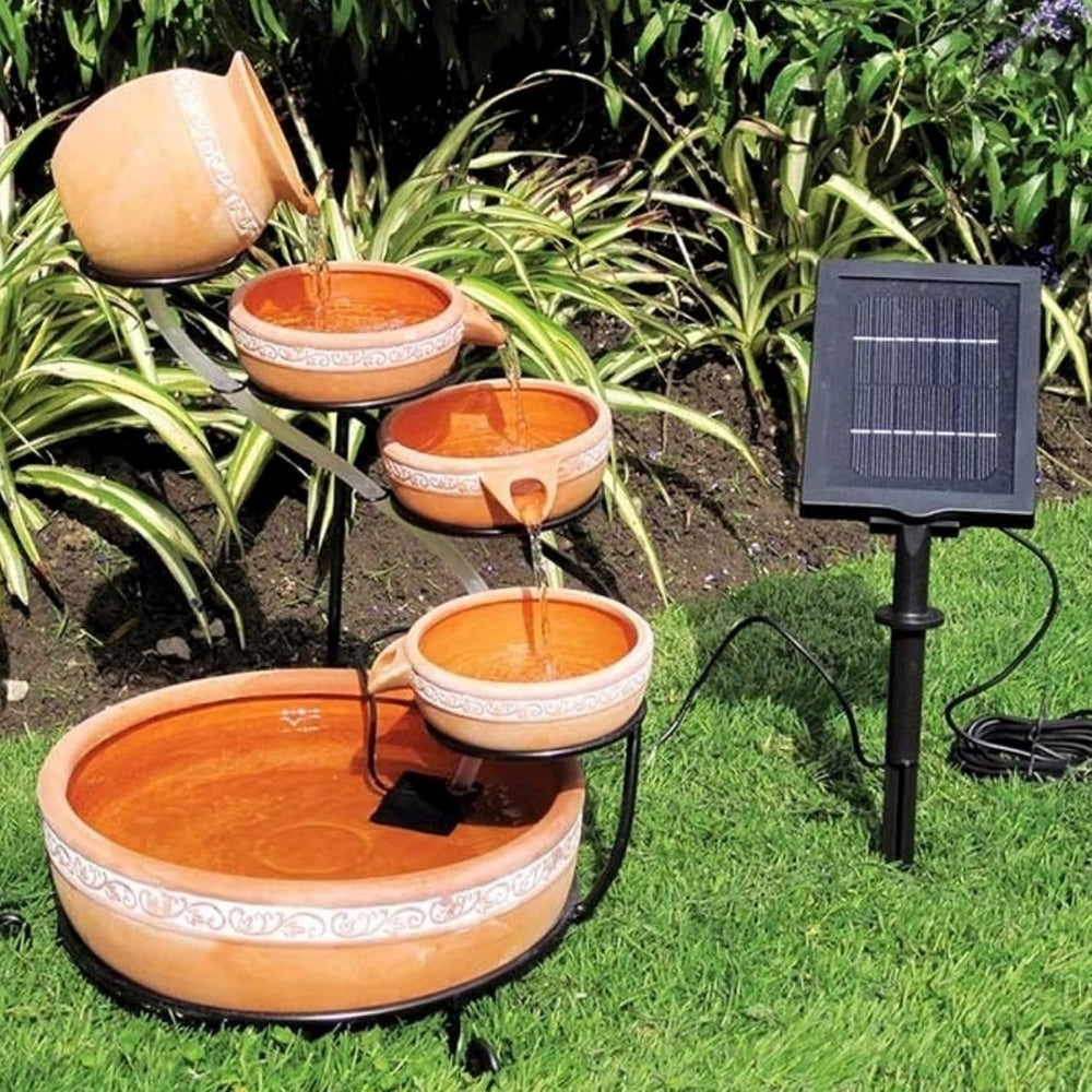 Koolscapes Solar-Powered 5-Tier Cascading Fountain, Terracotta Clay Pots, Sel...